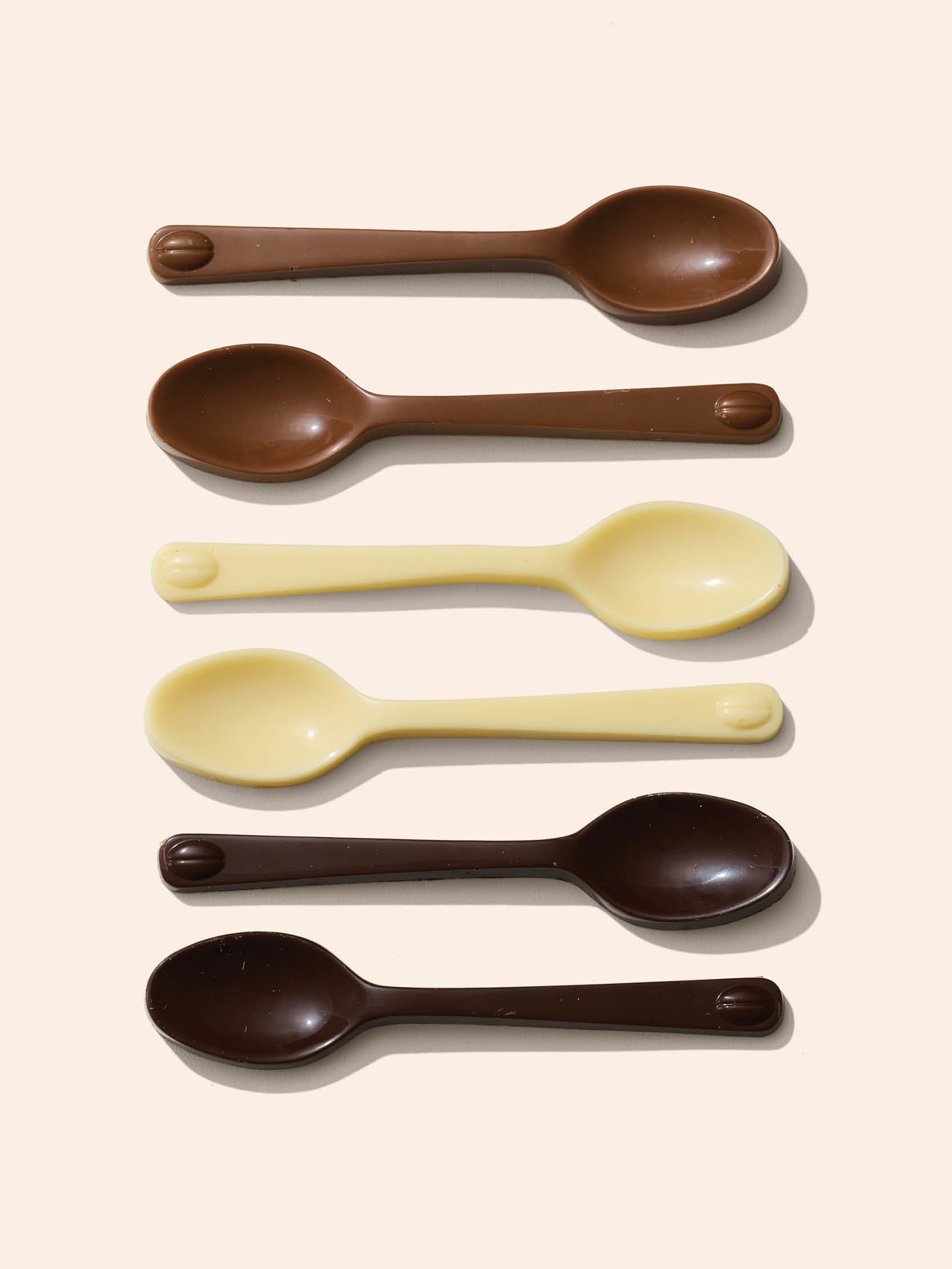 Assortment of white, milk and dark chocolate spoons